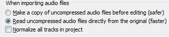 Import / Export Preferences set to "read directly"