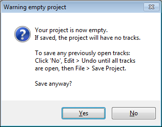 Empty Project Warning when saving