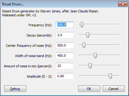Risset drum generator dialog
