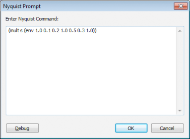 Nyquist Prompt dialog showing envelope function