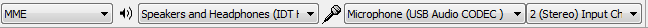 Device Toolbar showing USB turntable selected for input