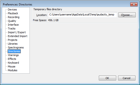 Directories Preferences dialog