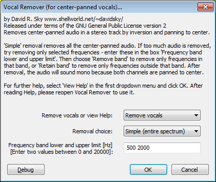 Vocal Remover dialog