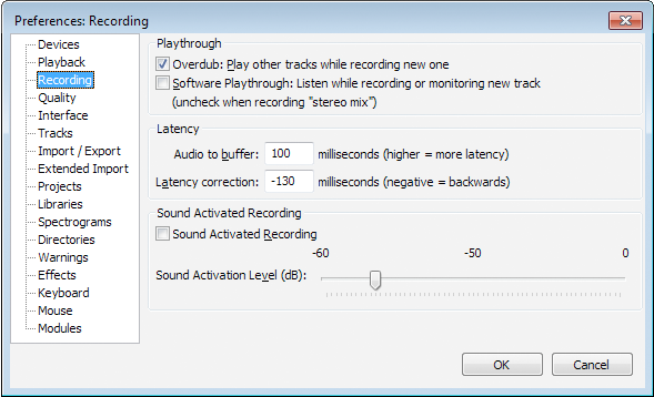 Recording Preferences