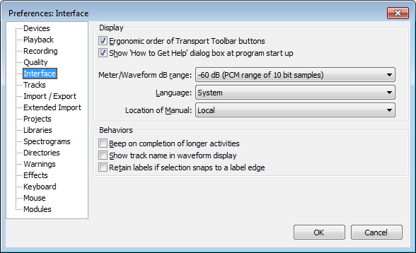 Interface Preferences