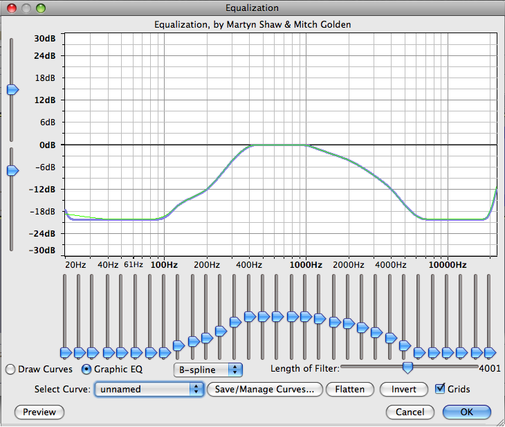 Equalizer window in Graphic mode, running on Mac OS X