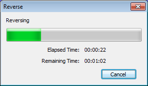 Dialog box showing the Reverse effect in progress