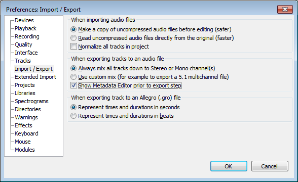 Import / Export Preferences