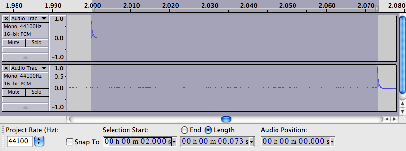 image of two tracks with selection showing latency amount