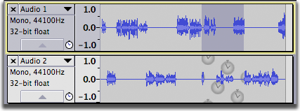 Two sync-locked tracks with audio selected in the top track, ready to be cut.