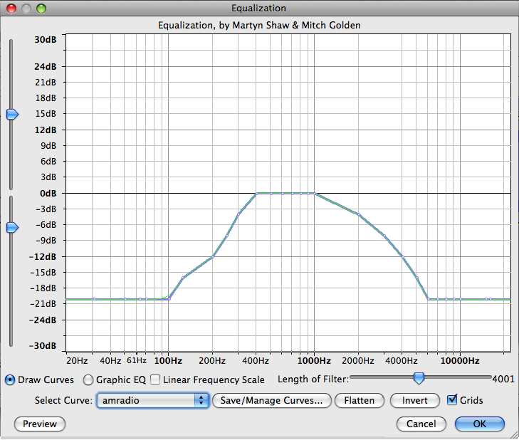 Equalizer window in Curves mode, running on Mac OS X