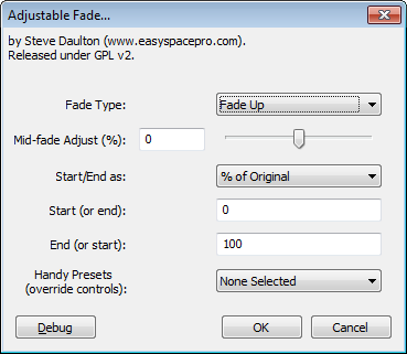 Dialog box for Adjustable Fade