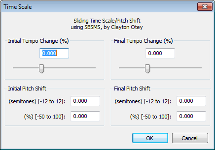 Dialog box showing parameters that may be set for this effect.