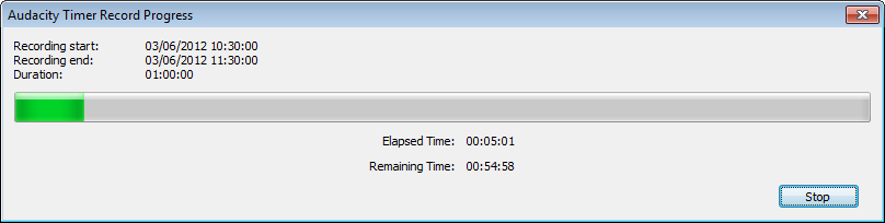 Timer Record Progress dialog