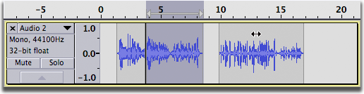 Moving a clip after splitting a track into different tracks using Split.