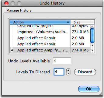 The Undo History dialog window