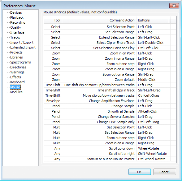 Mouse Preferences dialog
