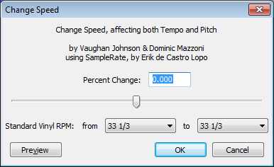 Change Speed dialog